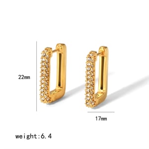 1 Pair Simple Classic Style Rectangular Shape Stainless Steel  Gold Color Inlay Zircons Women's Hoop Earrings h5 Picture3